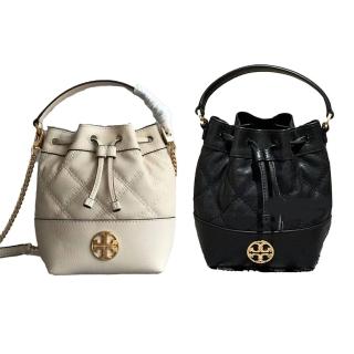 【TORY BURCH】TORY BURCH WILLA 菱格紋手提 斜背二用水桶包 奶茶色.黑色