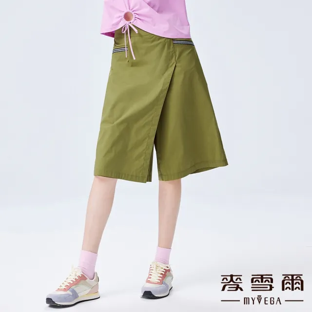 【MYVEGA 麥雪爾】棉質織帶一片式休閒裙褲-橄欖綠