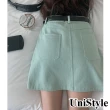 【UniStyle】現貨 A字包臀短裙 高腰顯瘦復古俏麗風 女 EAX3460(蘆薈綠)