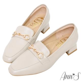 【Ann’S】經典風格MIT-馬銜扣綿羊皮真皮粗跟樂福鞋3cm(米)