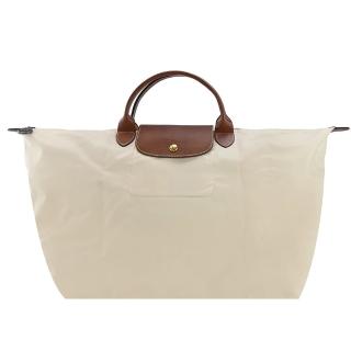 【LONGCHAMP】LE PLIAGE系列短把再生尼龍摺疊水餃旅行袋(大/白紙)