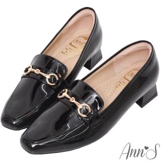 【Ann’S】經典風格MIT-馬銜扣軟漆皮粗跟樂福鞋3cm(漆皮黑)