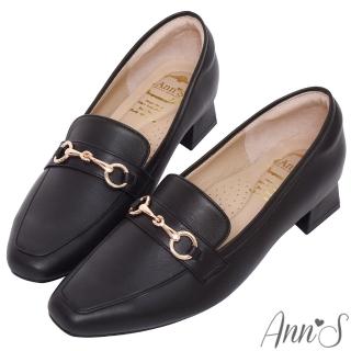 【Ann’S】經典風格MIT-馬銜扣綿羊皮真皮粗跟樂福鞋3cm(黑)