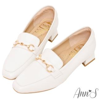 【Ann’S】經典風格MIT-馬銜扣綿羊皮真皮粗跟樂福鞋3cm(白)