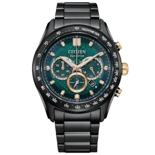 【CITIZEN 星辰】Chronograph系列 光動能三眼碼表計時潮男腕錶-綠面43mm(CA4536-86X)