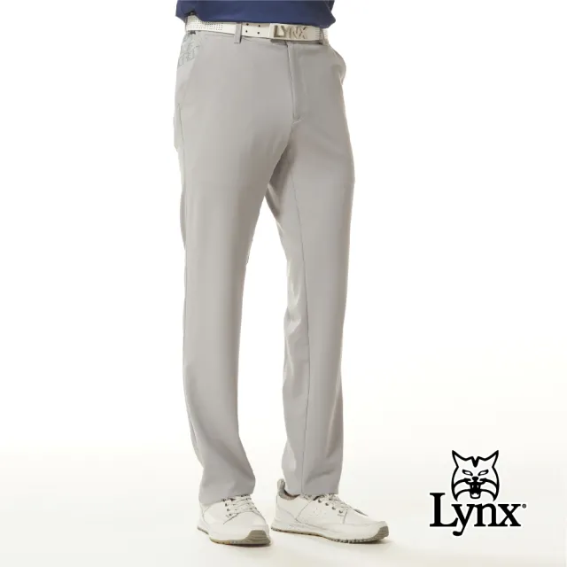 【Lynx Golf】男款日本進口面料四面彈性口袋側邊印花袋蓋造型設計平口休閒長褲(二色)