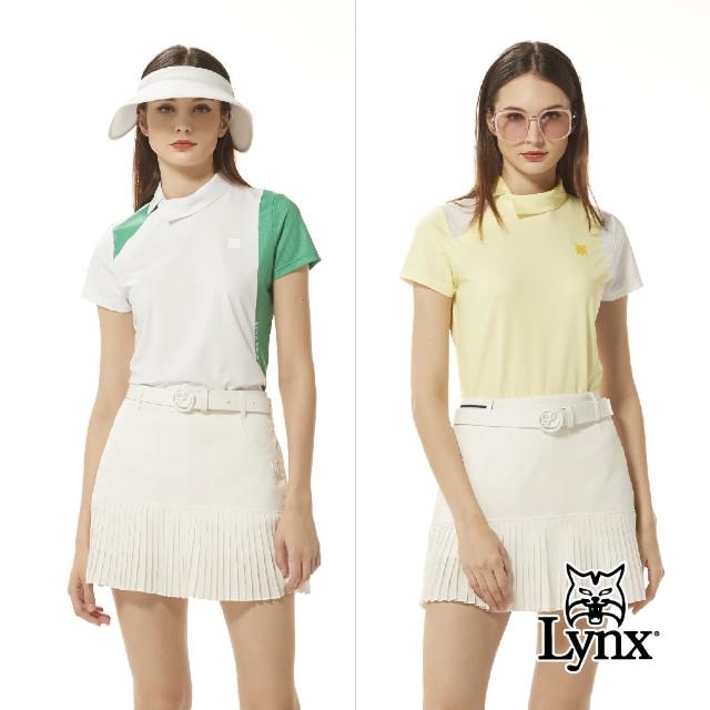 【Lynx Golf】首爾高桿風格！女款合身版吸溼排汗側邊配布剪裁左肩織帶造型短袖POLO衫/高爾夫球衫(二色)