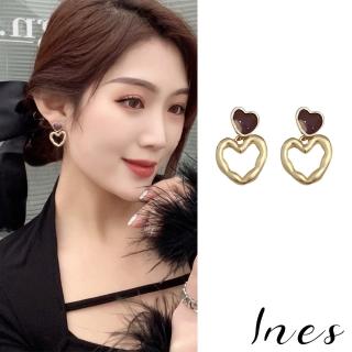 【INES】S925銀針法式復古啞光愛心彩釉造型耳環(S925銀針耳環 啞光耳環 愛心耳環)