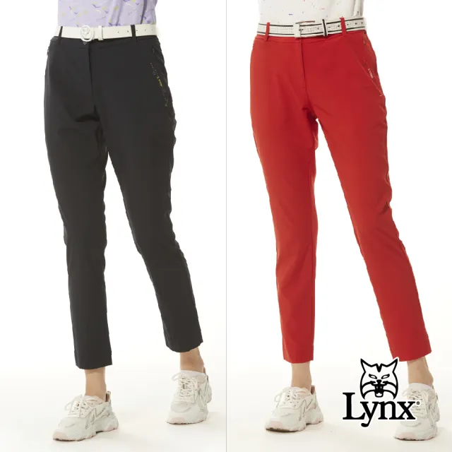 【Lynx Golf】女款吸溼排汗輕量透氣易溶紗材質隱形拉鍊口袋山貓膠標窄管九分褲(二色)