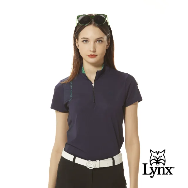【Lynx Golf】首爾高桿風格！女款合身版吸排抗UV配色曲線造型山貓膠標短袖POLO衫/高爾夫球衫(二色)