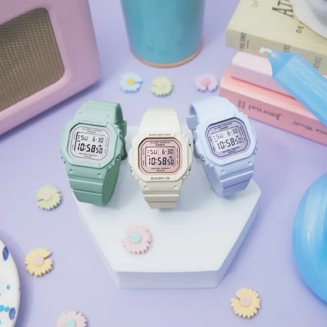 【CASIO 卡西歐】BABY-G 輕巧纖薄 絢麗春日 鼠尾草綠 經典方型 BGD-565SC-3_37.9mm