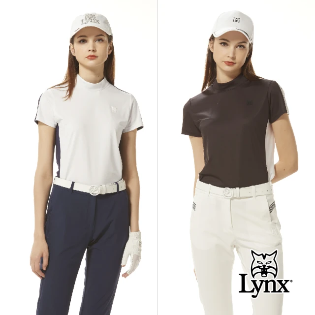 【Lynx Golf】首爾高桿風格！女款合身版吸溼排汗側邊配布左肩織帶造型短袖POLO衫/高爾夫球衫(二色)