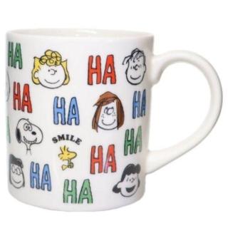 【小禮堂】SNOOPY 史努比 陶瓷馬克杯 300ml - 白好友大頭HAHAHA款(平輸品)