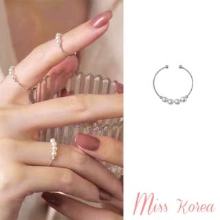 【MISS KOREA】浪漫細緻珍珠串造型戒指 開口戒(珍珠戒指 珍珠開口戒)
