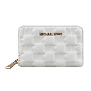 【Michael Kors】MK MICHAEL KORS金字LOGO浮雕設計牛皮拉鏈零錢包(白)