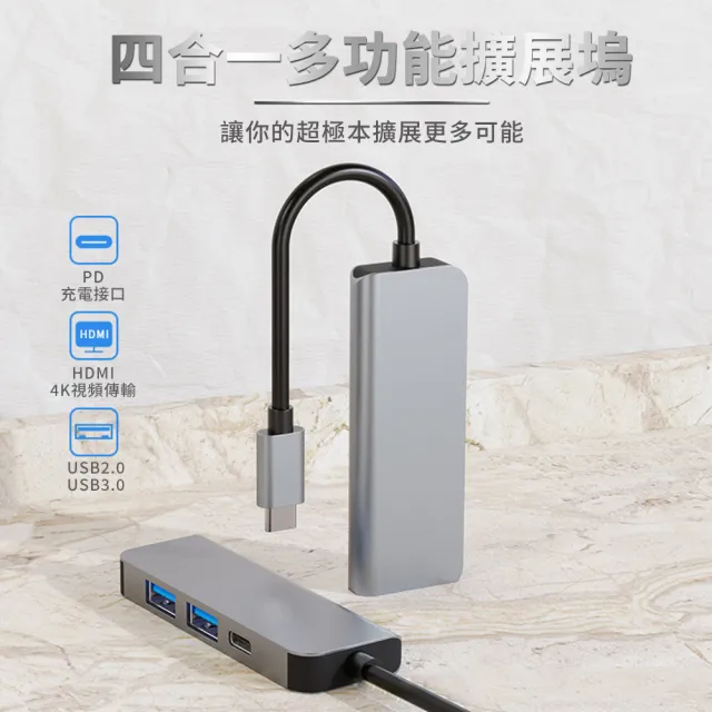 【Nil】Type-C 四合一PD充電傳輸擴展塢 USB3.0轉接器 HUB集線器 筆電/平板/手機 HDMI擴展器 MacBook轉接頭