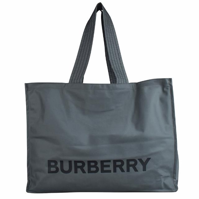 【BURBERRY 巴寶莉】經典LOGO標誌尼龍托特手提包(灰)