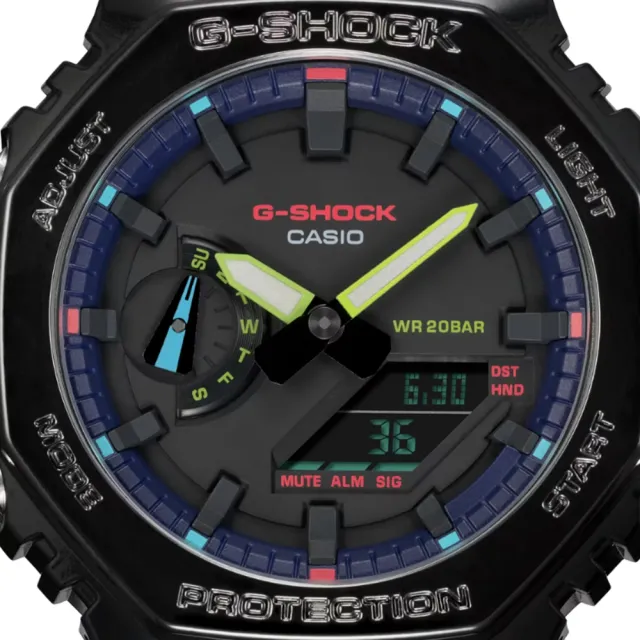 【CASIO 卡西歐】G-SHOCK 電競美學 虛擬虹光 八角形錶殼 GA-2100RGB-1A_45.4mm