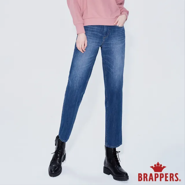 【BRAPPERS】女款 Boy Friend系列-中腰直向彈九分中直筒褲(深藍)