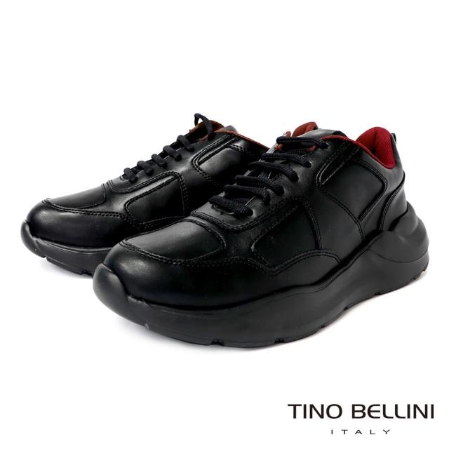 【TINO BELLINI 貝里尼】男款 輕量綁帶厚底休閒運動鞋HM4O001(黑)