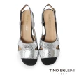 【TINO BELLINI 貝里尼】義大利進口牛皮紋理釦帶粗跟涼鞋FSKT006(銀)