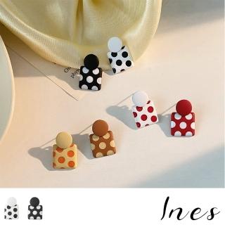 【INES】S925銀針耳環 撞色耳環 波點耳環/S925銀針法式復古幾何撞色波點造型耳環(3色任選)