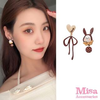 【MISA】S925銀針不對稱可愛小兔愛心蝴蝶結造型耳環(S925銀針耳環 不對稱耳環 蝴蝶結耳環)