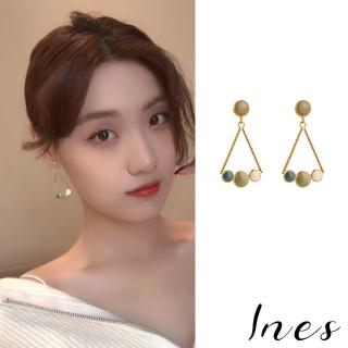 【INES】S925銀針法式復古幾何彩釉圈圈三角造型耳環(S925銀針耳環 彩釉耳環 三角耳環)
