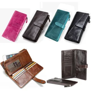 【leaper】CONTACTS義大利頭層油臘皮活動式拉鏈零錢袋長夾 多色可選(長夾)