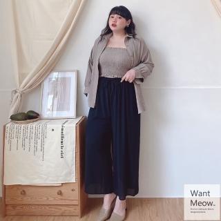 【Want-Meow】大尺碼 自訂款 兩件套造型皺皺襯衫平口小可愛(兩件組自訂款/顯瘦/大碼/大尺碼上衣)