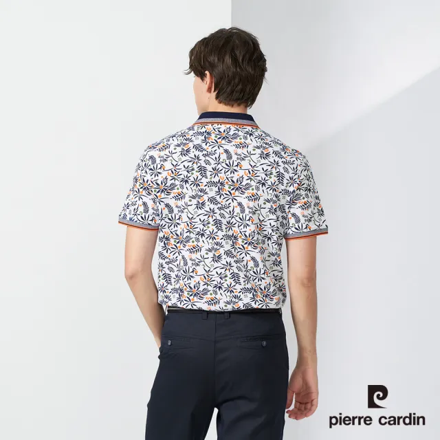 【pierre cardin 皮爾卡登】休閒服飾 男款 花草印花短袖POLO衫-白色(5237269-90)