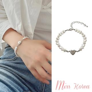 【MISS KOREA】甜酷愛心幾何珍珠串鍊造型手鍊(愛心手鍊 珍珠手鍊 串鍊手鍊)