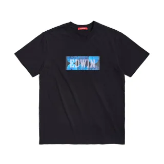 【EDWIN】男裝 人氣復刻款 地蓋紋LOGO短袖T恤(黑色)