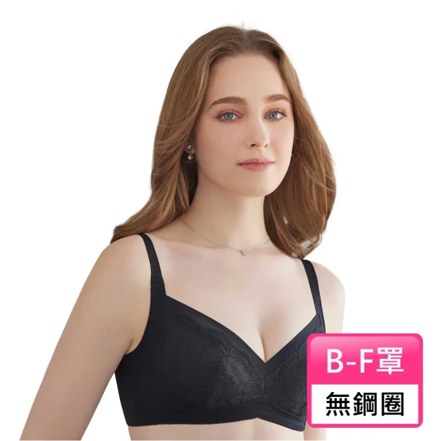 【Swear 思薇爾】沁涼Bra系列B-F罩無鋼圈蕾絲包覆女內衣(黑色)