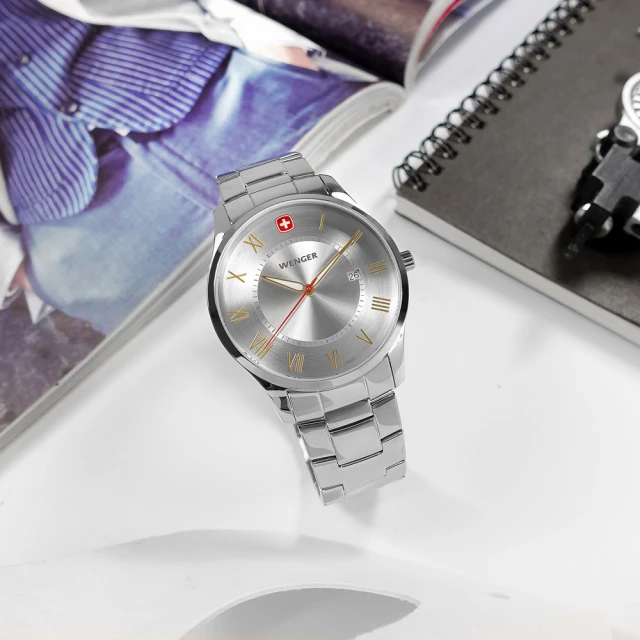 【WENGER 威戈】City Classic 都會時尚 羅馬刻度 日期 不鏽鋼手錶 銀色 42mm(01.1441.136)