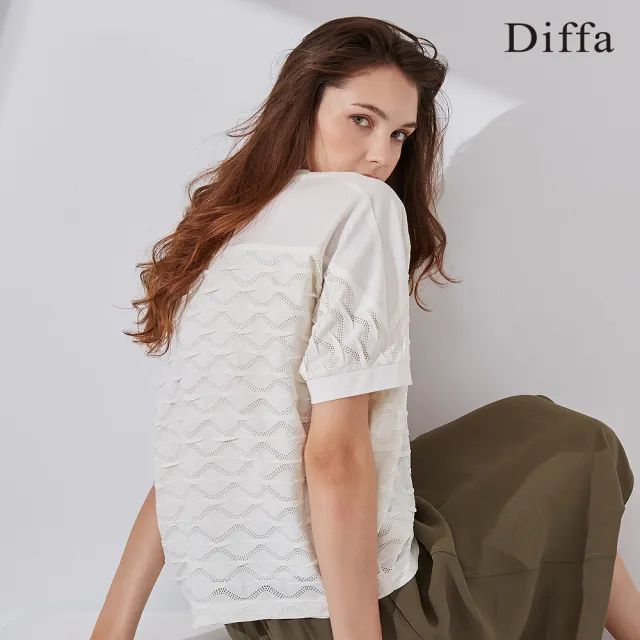 【Diffa】典雅異素材拼接上衣-女