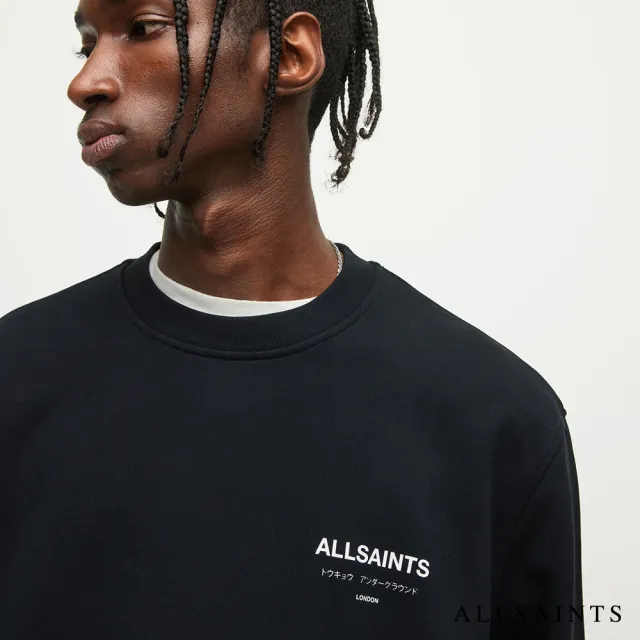 【ALLSAINTS】UNDERGROUND 純棉LOGO長袖衛衣-黑 M033NB(寬鬆版型)