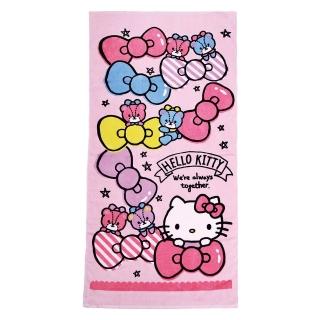 【小禮堂】Hello Kitty 棉質浴巾 70x140cm - 粉蝴蝶結款(平輸品)