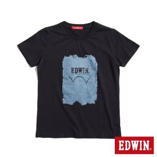 【EDWIN】女裝 人氣復刻款 牛仔印花LOGO短袖T恤(黑色)