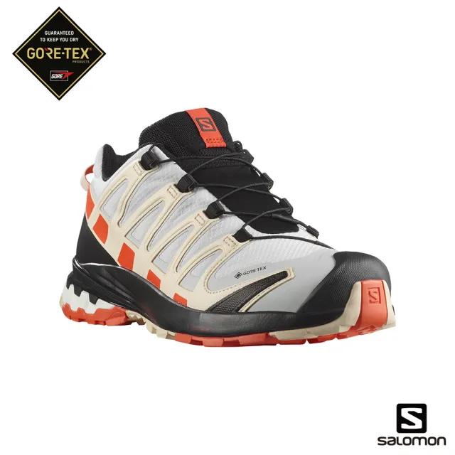 salomon官方直營 女 XA PRO 3D V8 Goretex 健野鞋(岩灰/櫻茄紅/米白橙)