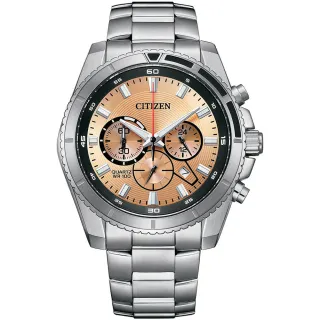 【CITIZEN 星辰】Chronograph 紳男三眼計時手錶-銅色面/44mm 男錶 畢業 禮物(AN8200-50X)