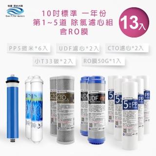 【怡康】10吋除氯過濾型第1-5道濾心13支組(家用RO機 有儲水桶)