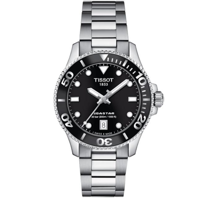 【TISSOT 天梭 官方授權】Seastar 1000海星300米潛水錶-36mm/黑 情人節 禮物(T1202101105100)