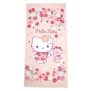 【小禮堂】Hello Kitty 棉質浴巾 70x140cm - 粉橘櫻花款(平輸品)