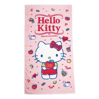 【小禮堂】Hello Kitty 棉質浴巾 70x140cm - 粉拿蘋果款(平輸品)