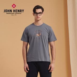 【JOHN HENRY】鹿印花短袖T恤-灰色