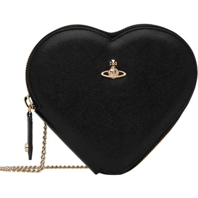 【Vivienne Westwood】SAFFIANO 心型鏈帶 側肩/斜背包(黑色)