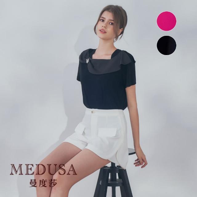 【MEDUSA 曼度莎】現貨-ICare 高雅緞面領口上衣 - 2色（F）｜女上衣 女短袖上衣 女T恤(321-17001)