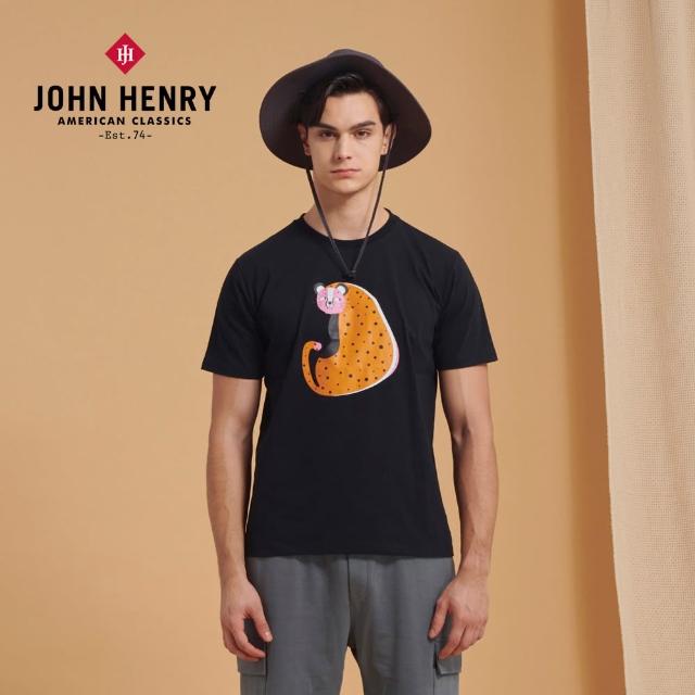 【JOHN HENRY】花豹印花短袖T恤-黑色