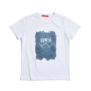 【EDWIN】女裝 人氣復刻款 牛仔印花LOGO短袖T恤(白色)